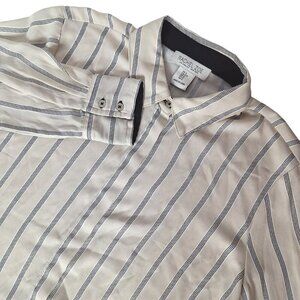 Rachel Zoe Women's Button Down Shirt Size Small Beige Black Pinstriped
